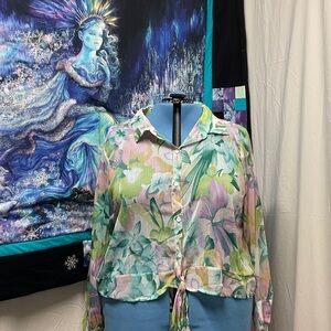 Floral Tie-Front Blouse in Pastel Hues